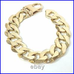 Men's Heavy Gold Curb Bracelet Solid 9ct 17.2mm Hallmarked 90.7g 9 Inches