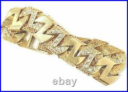 Men's Solid Gold Square Link Bracelet Cubic Zirconia 90.8g 9ct Yellow Gold 8.5