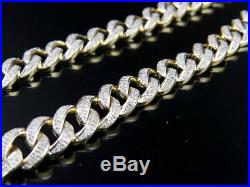 Mens 10K Yellow Gold Miami Cuban Link 8.5 MM Diamond Chain Necklace 9 ct 31 Inch