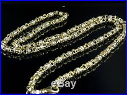 Mens 14k Yellow Gold Bullett Link 5.5 MM Real Diamond Chain Necklace 9 ct 30