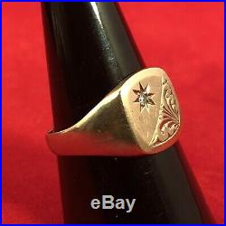 Mens 9ct Gold Diamond Signet Ring Keeper / Sovereign / Buckle / Curb Chain