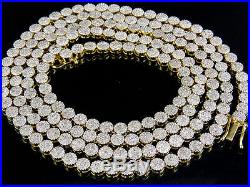 Mens Ladies Solid Yellow Gold Pave 1 Row Real Diamond Chain Necklace 9 ct 30