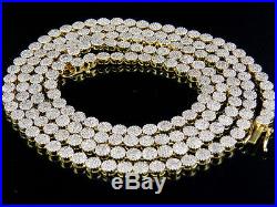 Mens Ladies Solid Yellow Gold Pave 1 Row Real Diamond Chain Necklace 9 ct 30