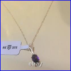 Moroccan Amethyst 9ct Gold Pendant Necklace Chain, Hallmarked, tgw 0.72cts, 1.2g