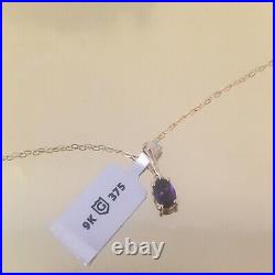 Moroccan Amethyst 9ct Gold Pendant Necklace Chain, Hallmarked, tgw 0.72cts, 1.2g