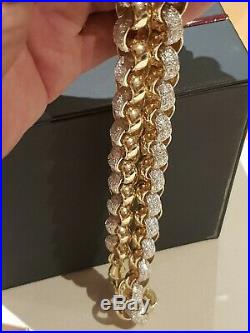 New solid 9kt 9ct gold stone set 211g belcher chain not scrap hallmarked HUGE'