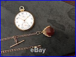 Omega Solid 9ct Gold pocket watch with 34,9gm 9ct gold fob chain