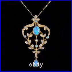 Opal Floral Pendant Chain 18ct Gold Silver