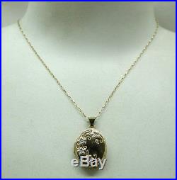 Pretty Two Colour 9ct Gold Floral Design Locket And Chain