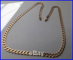 QUALITY 375 9CT GOLD FLAT CURB LINK NECKLACE CHAIN 21 inches 14.35g