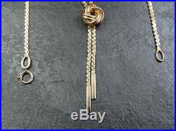 RARE VINTAGE 9ct GOLD S LINK LOVE KNOT & PENDANT NECKLACE CHAIN 16 inch 1978