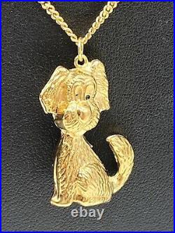 Rare Solid 9ct Gold Dog Pendant And Chain. 46 Cm And 6.1 Grams