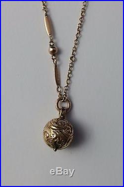 Rare antique Victorian solid 9ct gold ball pendant vinaigrette on chain c1880
