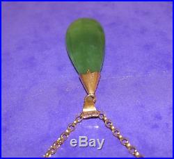 SECONDHAND 18ct GOLD PEAR SHAPED NEPHRITE JADE PENDANT & 9ct GOLD CHAIN 46cm