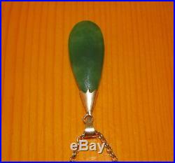 SECONDHAND 18ct GOLD PEAR SHAPED NEPHRITE JADE PENDANT & 9ct GOLD CHAIN 46cm