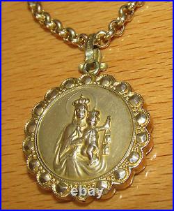 SECONDHAND XL 9ct YELLOW GOLD MOTHER MARY WITH BABY JESUS PENDANT ON CHAIN51.5cm