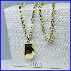 SGenuine 9ct Yellow Gold Boxing Glove Pendant&Necklace Chain 18 NEW
