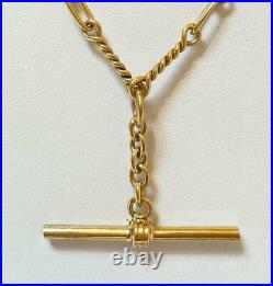 SOLID 9CT GOLD TWISTED BAR LINK CHAIN NECKLACE WITH T-BAR FOB 19.9gm 9K 375