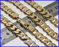 SOLID 9CT YELLOW GOLD ON SILVER 22 INCH HEAVY CHUNKY CURB CHAIN MEN'S 64.6g