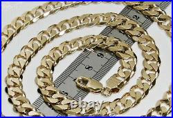 SOLID 9CT YELLOW GOLD ON SILVER 24 INCH HEAVY CHUNKY CURB CHAIN MEN'S 75.9g