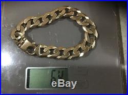 SOLID 9ct GOLD CHUNKY/ HEAVY FLAT CURB CHAIN BRACELET. 9 1/2.64 Grams