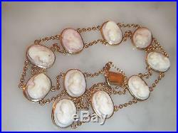 Stunning Antique 9ct Gold Carved Pink Coral Lady Cameo Bracelet & Safety Chain