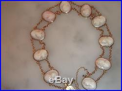Stunning Antique 9ct Gold Carved Pink Coral Lady Cameo Bracelet & Safety Chain