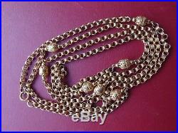 STUNNING ANTIQUE VICTORIAN SEVEN BEAD 9ct GOLD NECKLACE NECK CHAIN 37 inch 14g