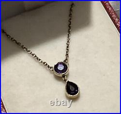SUPER ANTIQUE 9ct GOLD CHAIN WITH CIRCLE & PEAR AMETHYST DROPPER