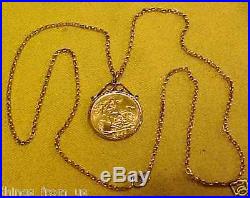 SUPERB 1982 BRIGHT HALF SOVEREIGN (22ct) PROOF CONDITION ON LONG 9ct GOLD CHAIN