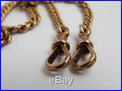 SUPERB 34.9g ENGLISH ANTIQUE 1910 SOLID 9CT GOLD DOUBLE ALBERT WATCH CHAIN & FOB