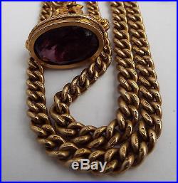 SUPERB 34.9g ENGLISH ANTIQUE 1910 SOLID 9CT GOLD DOUBLE ALBERT WATCH CHAIN & FOB