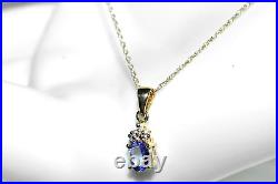 Sale! Stunning Aa Tanzanite & Diamond 9ct Gold Pendant & 18 9ct Gold Chain New