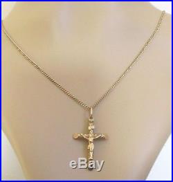 Secondhand 9ct Yellow Gold Crucifix Cross Pendant & 9ct Gold Chain (24inches)