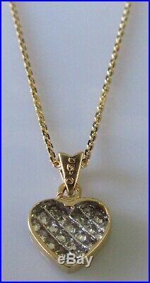 Secondhand 9ct gold multi princess cut diamond heart shape pendant & 9ct chain