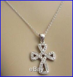 Secondhand 9ct white gold multi diamond cross pendant & 9ct gold chain 16inches