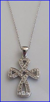 Secondhand 9ct white gold multi diamond cross pendant & 9ct gold chain 16inches