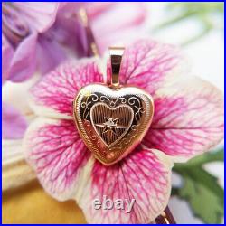 Small Rose Gold Heart Locket Necklace, 9ct Photo Locket & Chain, Diamond Locket