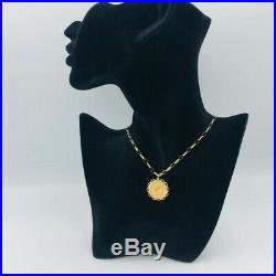 Solid 22ct Gold Half Sovereign 9ct Mount & 9ct Oval Belcher Chain Necklace #500