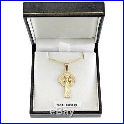 Solid 9ct Gold Celtic Cross with 18 Gold Chain & Gift Box
