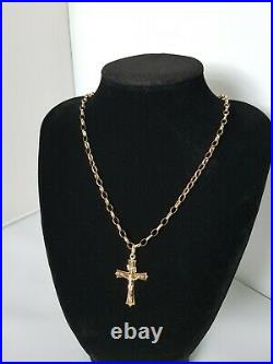 Solid 9ct Gold Cross Pendant & Belcher Chain 19 Hallmarked