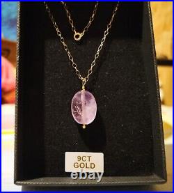 Solid 9ct Gold Necklace Chain & Spectacular Kunzite Pendant in Giftbox