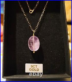 Solid 9ct Gold Necklace Chain & Spectacular Kunzite Pendant in Giftbox