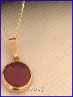 Solid 9ct Gold Red Ruby pendant 9k Yellow Gold necklace 18 chain