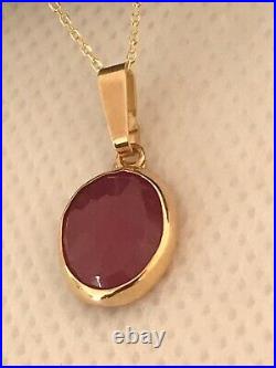Solid 9ct Gold Red Ruby pendant 9k Yellow Gold necklace 18 chain