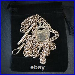 Solid 9ct Rose Gold Double or Long Single Albert Chain with Gold Fob 49 Grams