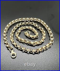 Solid 9ct Yellow Gold Chunky 6.6mm Plain & Engraved Link 43 Gram Belcher Chain