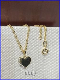 Solid 9ct Yellow Gold Diamond Heart Pendant Necklace 18 Chain
