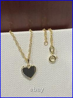 Solid 9ct Yellow Gold Diamond Heart Pendant Necklace 18 Chain
