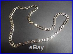 Solid 9ct gold chunky Figaro link chain 29.3g strong links & clasp 21 inches
